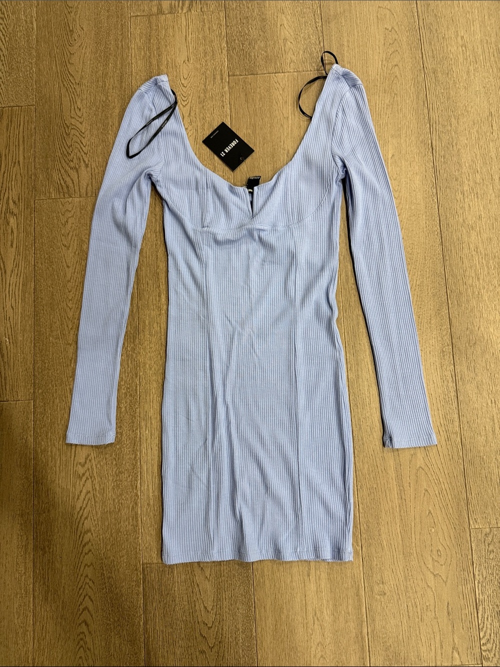Forever 21 Light Blue Ribbed Long Sleeve Bodycon Dress
